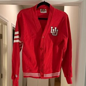 University of Utah Rugby Wear Barbarian Red Cardigan with Logo and Stripes- XS